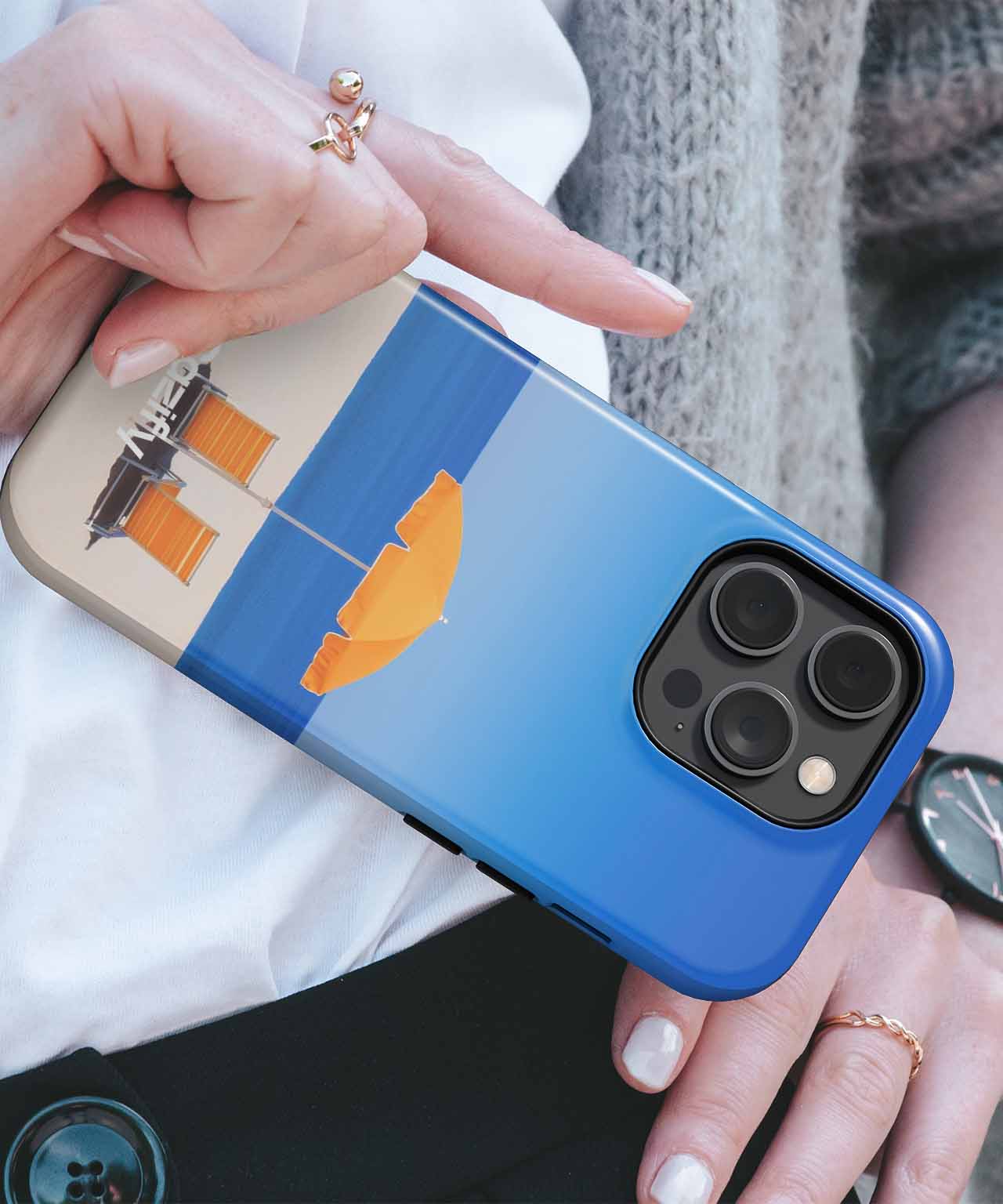 Sunny Beach Relaxation with Orange Umbrella iPhone case Case Cazify - Delivery Canada