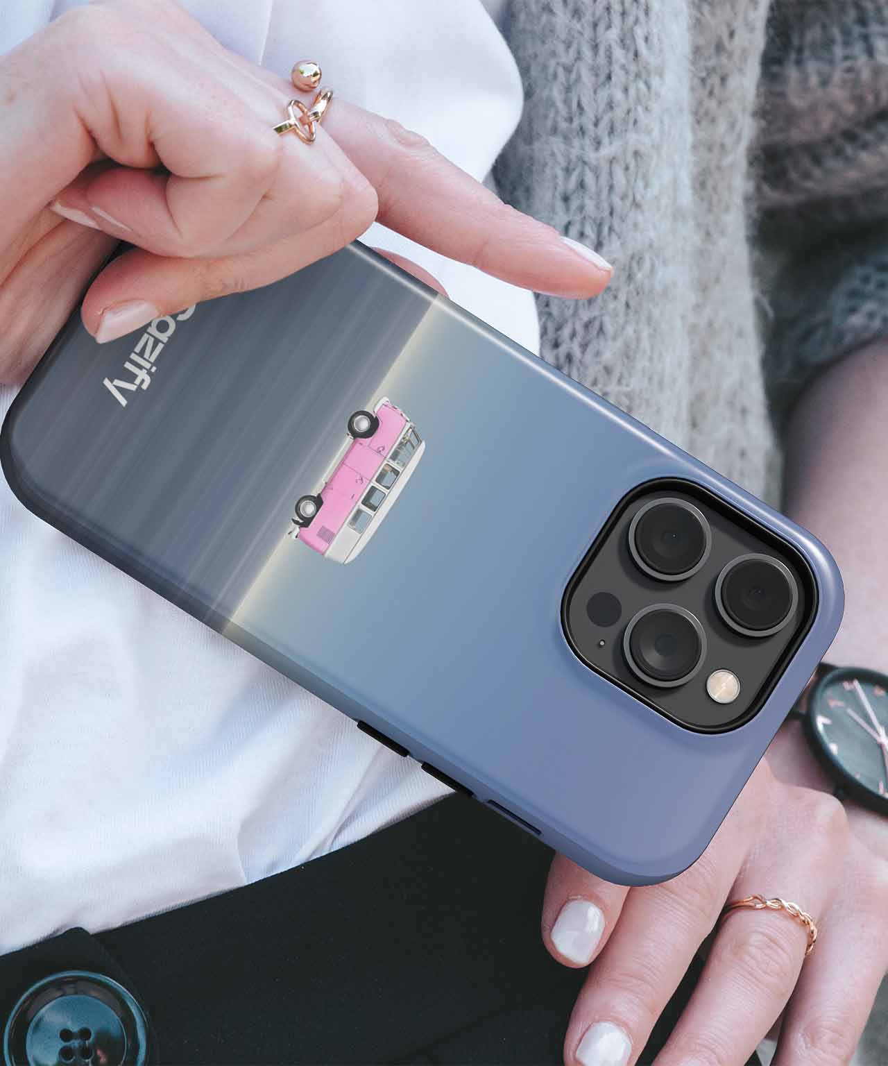 Sunny Road Trip Vibes with Pink Van iPhone case Case Cazify - Delivery Canada