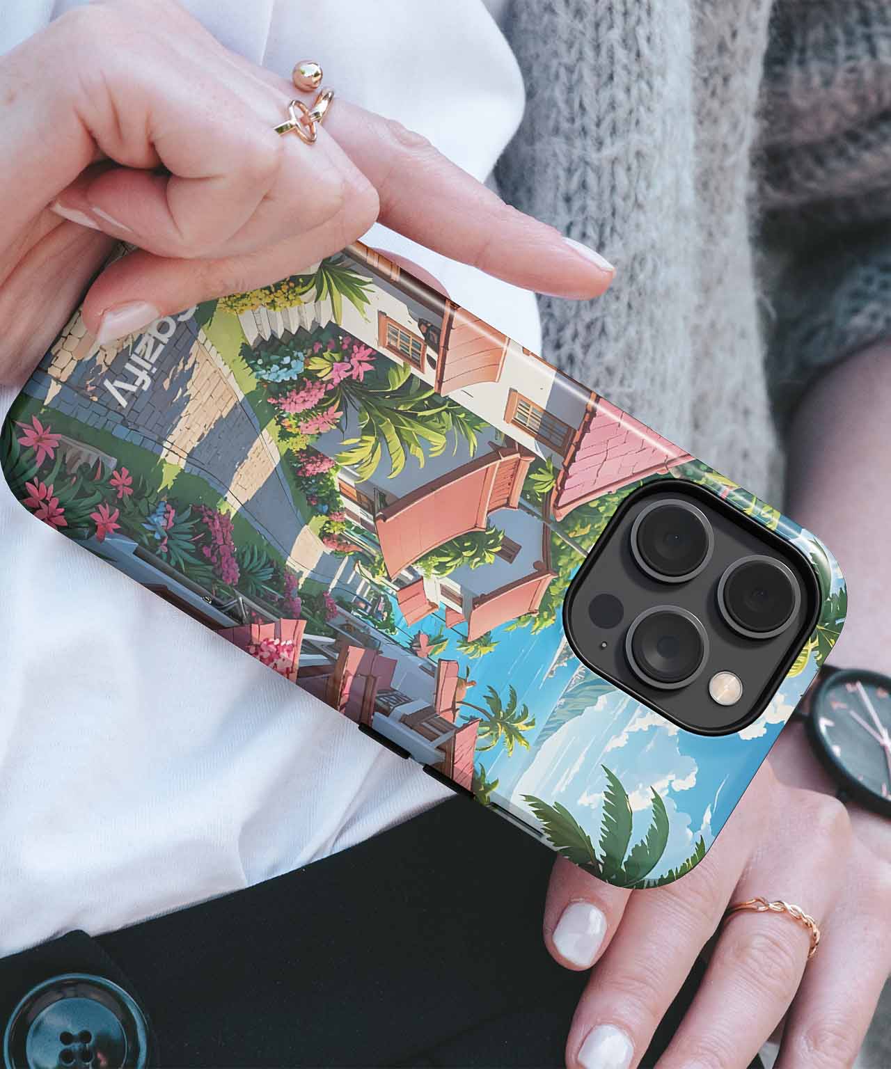 Sunny Tropical Paradise with Colorful Homes iPhone case Case Cazify - Delivery Canada