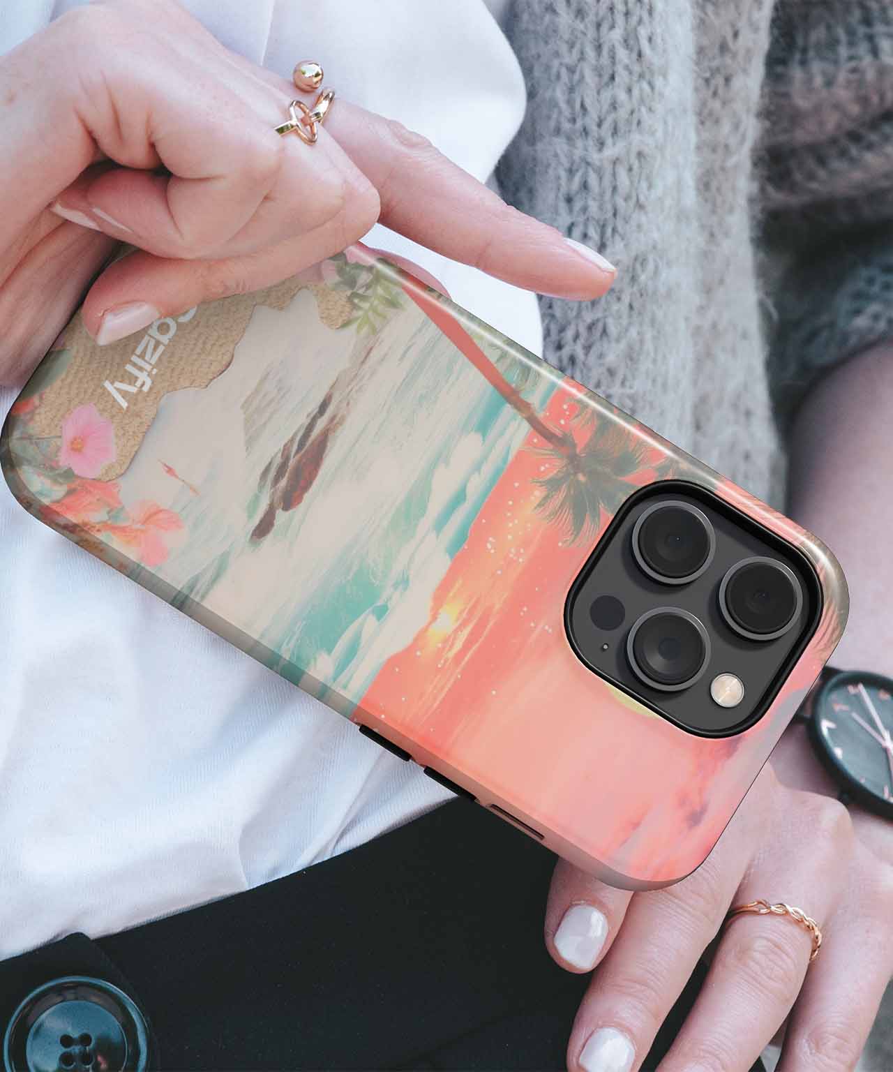 Sunset Beach Bliss with Vibrant Flowers iPhone case Case Cazify - Delivery Canada