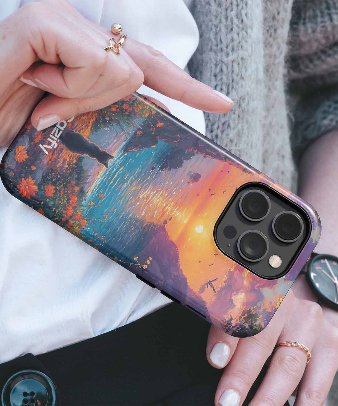 Sunset Whiskers and Floral Bliss iPhone case Case Cazify - Delivery Canada