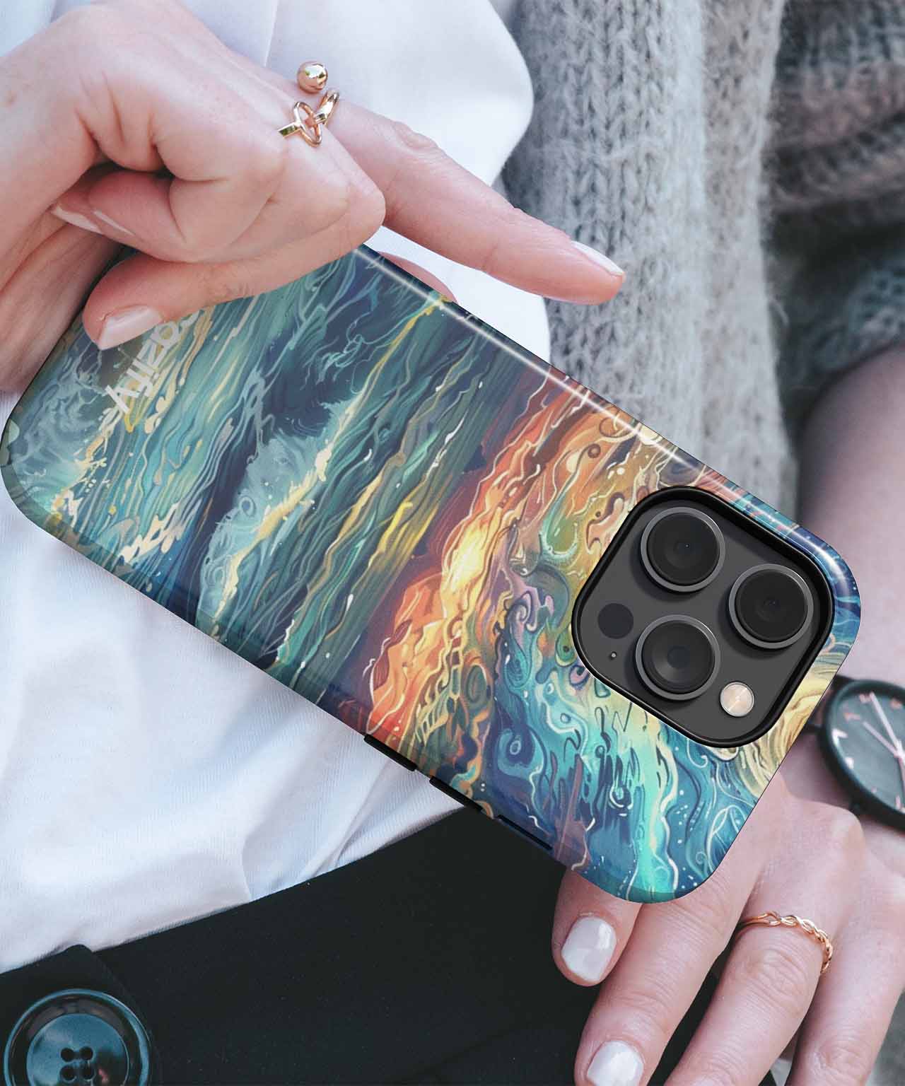 Swirling Cosmic Waves Under the Moonlight iPhone case Case Cazify - Delivery Canada