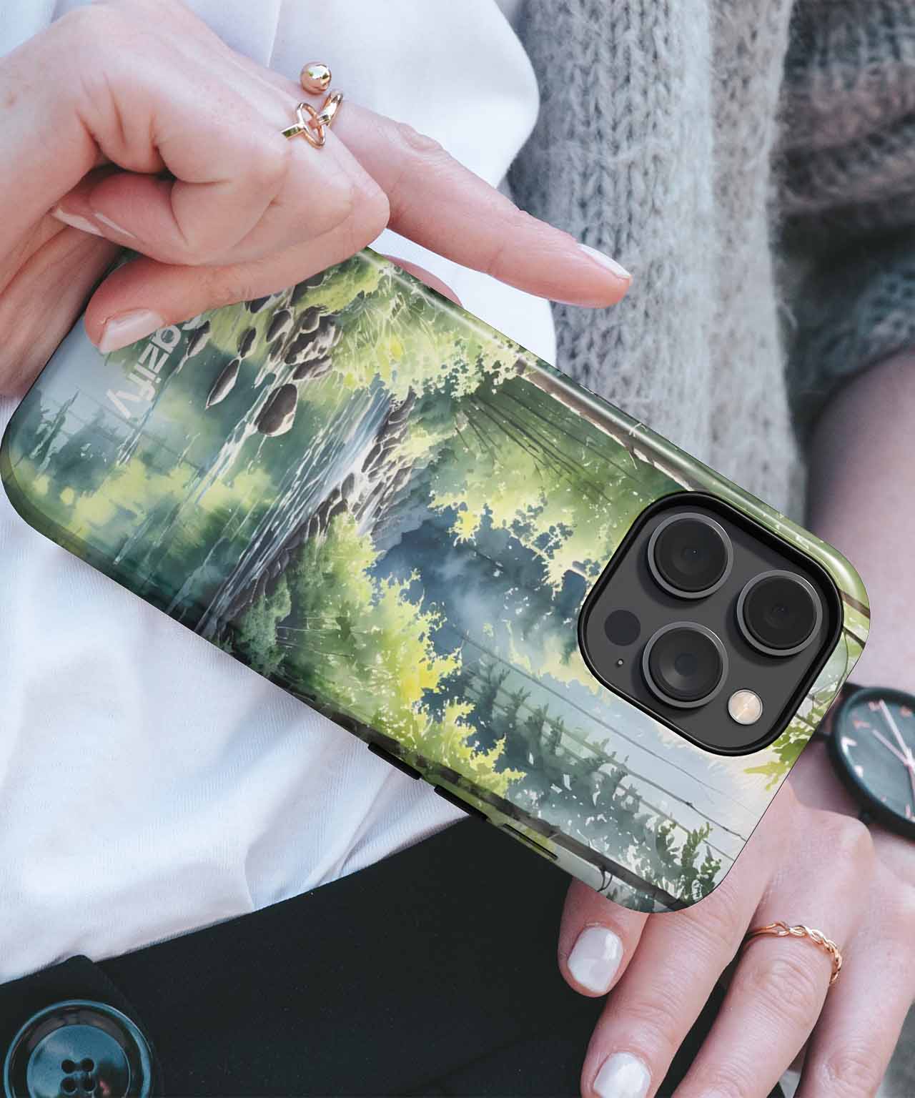 Tranquil Forest Stream with Sunshine iPhone case Case Cazify - Delivery Canada