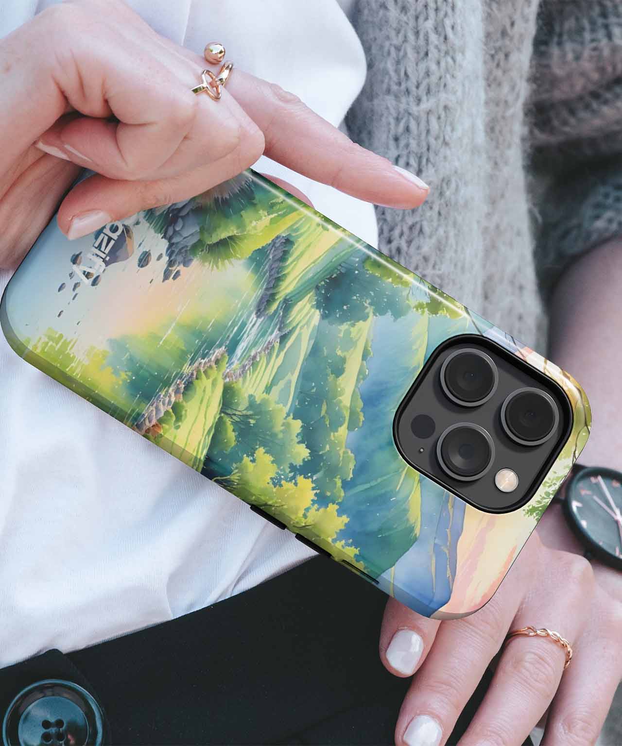 Tranquil Riverbank Retreat with Serene Mountains iPhone case Case Cazify - Delivery Canada