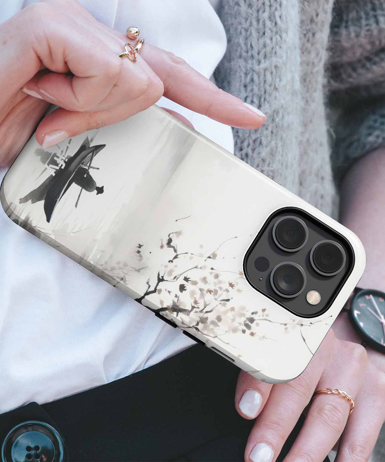 Tranquil Rowboat Serenity with Cherry Blossoms iPhone case Case Cazify - Delivery Canada