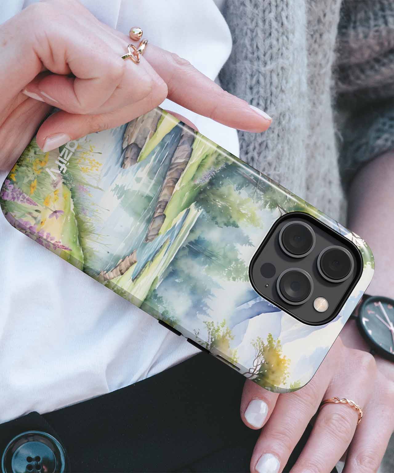 Tranquil Stream with Mountain Retreat iPhone case Case Cazify - Delivery Canada