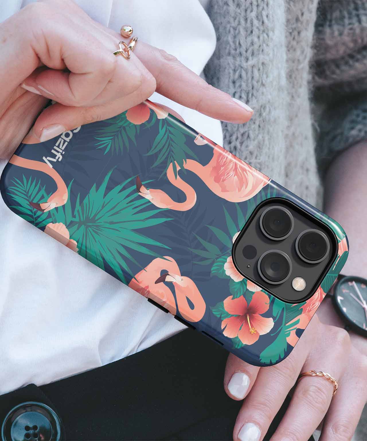 Tropical Flamingos Dancing in Paradise iPhone case Case Cazify - Delivery Canada
