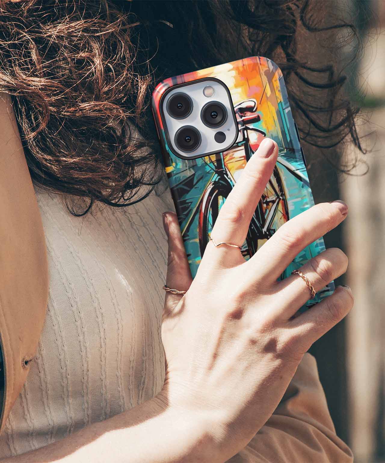 Vibrant Bicycle Journey on Colorful Streets iPhone case Case Cazify - Delivery Canada