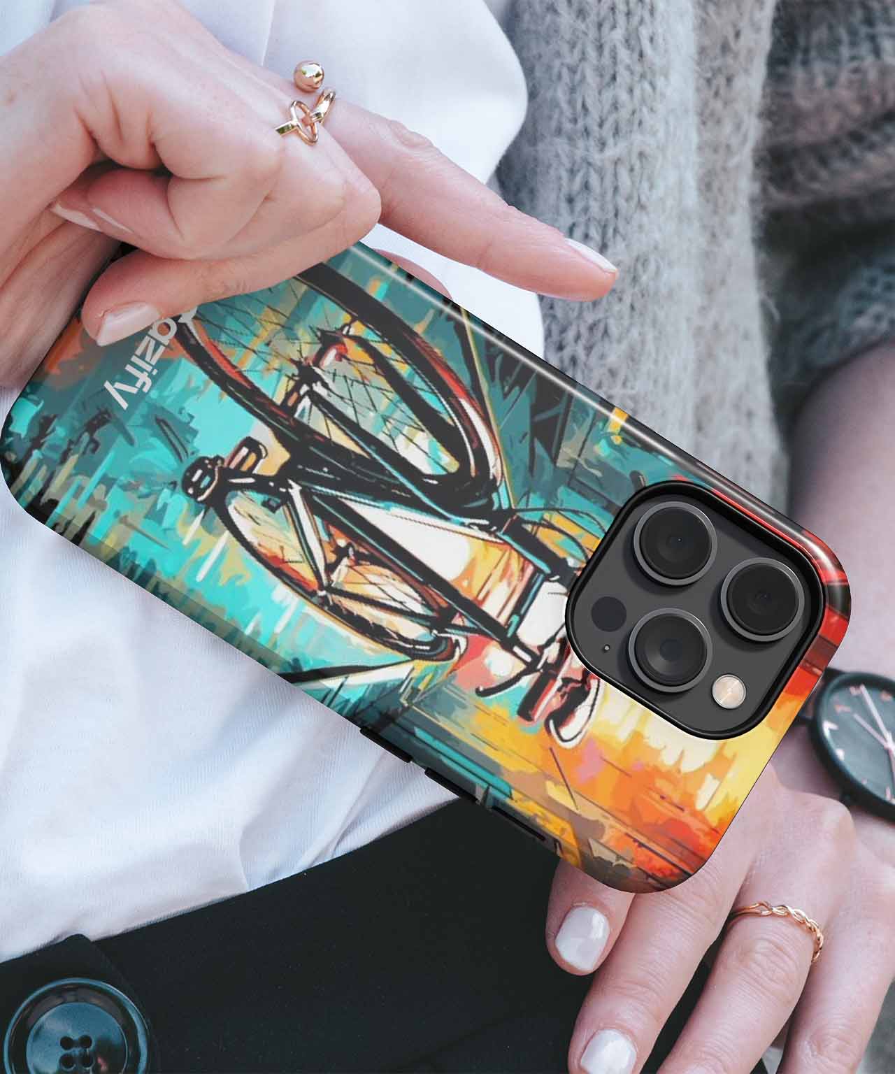 Vibrant Bicycle Journey on Colorful Streets iPhone case Case Cazify - Delivery Canada