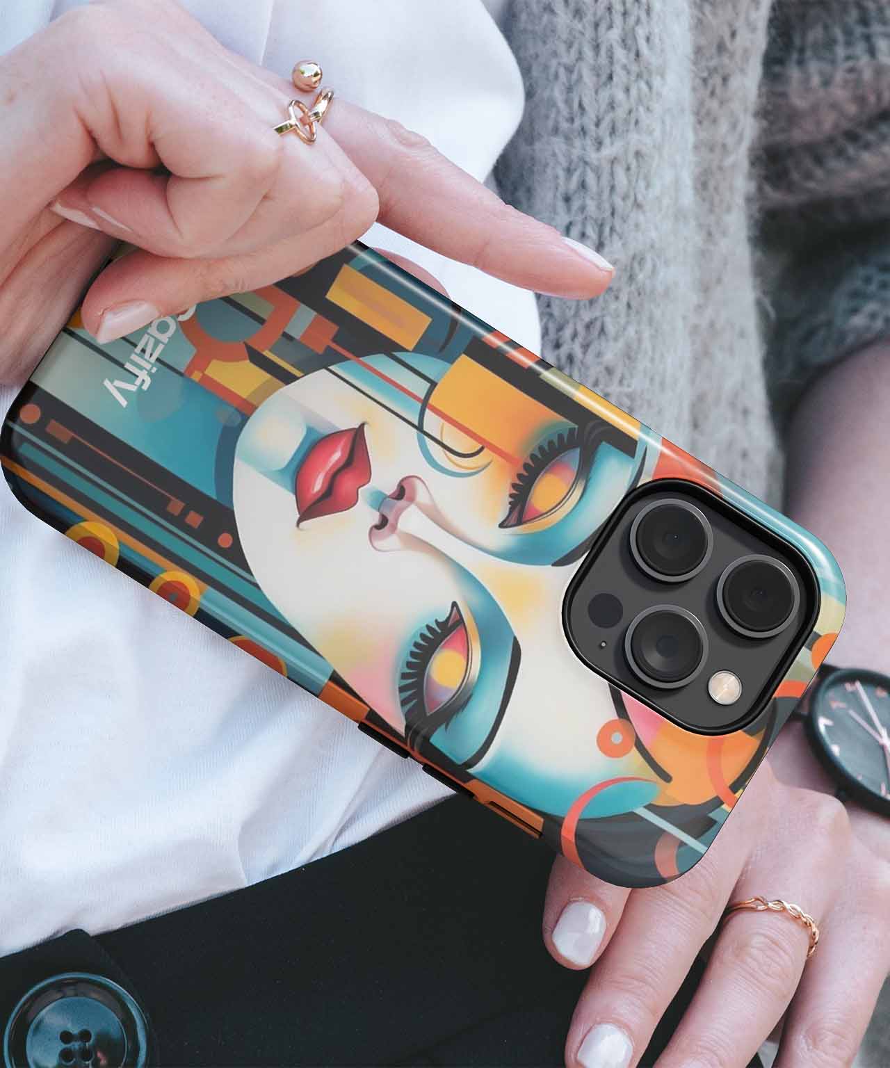 Vibrant Colorful Lady with Big Eyes iPhone case Case Cazify - Delivery Canada
