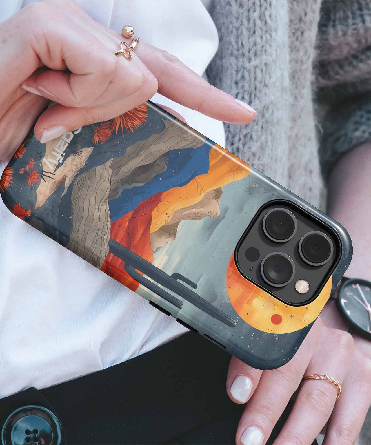 Vibrant desert landscape under a glowing moon iPhone case Case Cazify - Delivery Canada
