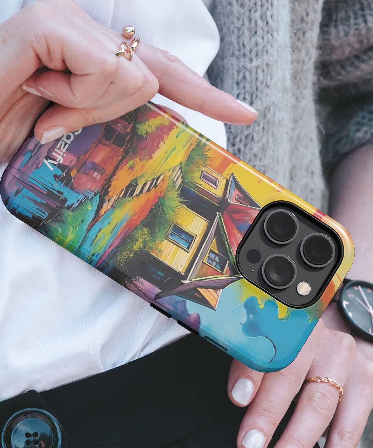 Vibrant Dreamy Cottage by the Stream iPhone case Case Cazify - Delivery Canada