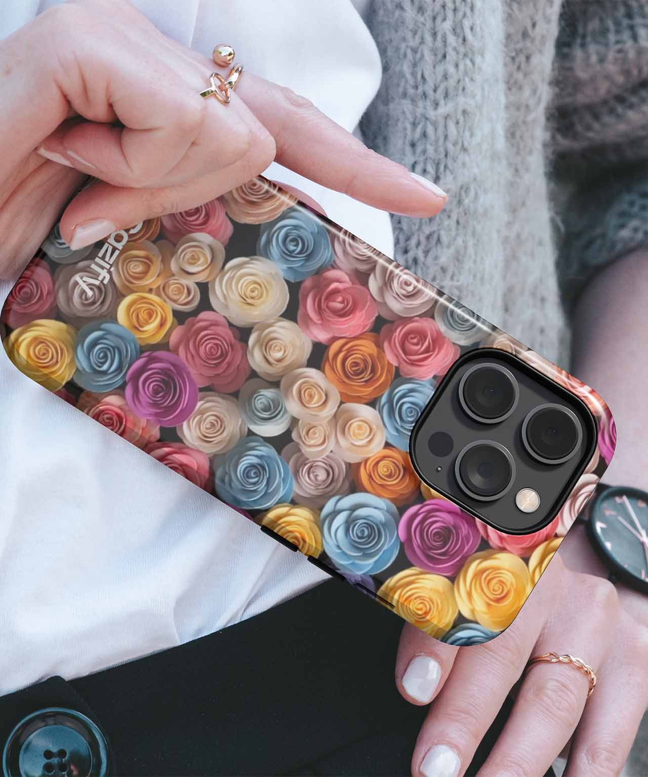 Clear iPhone case with 3D multicolor rose design covering the back. - Vibrant Garden of Colorful Roses iPhone case - Cazify Canada