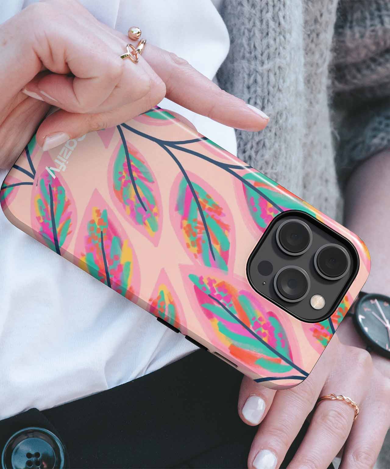Vibrant Leaves Dance on Pink Canvas iPhone case Case Cazify - Delivery Canada