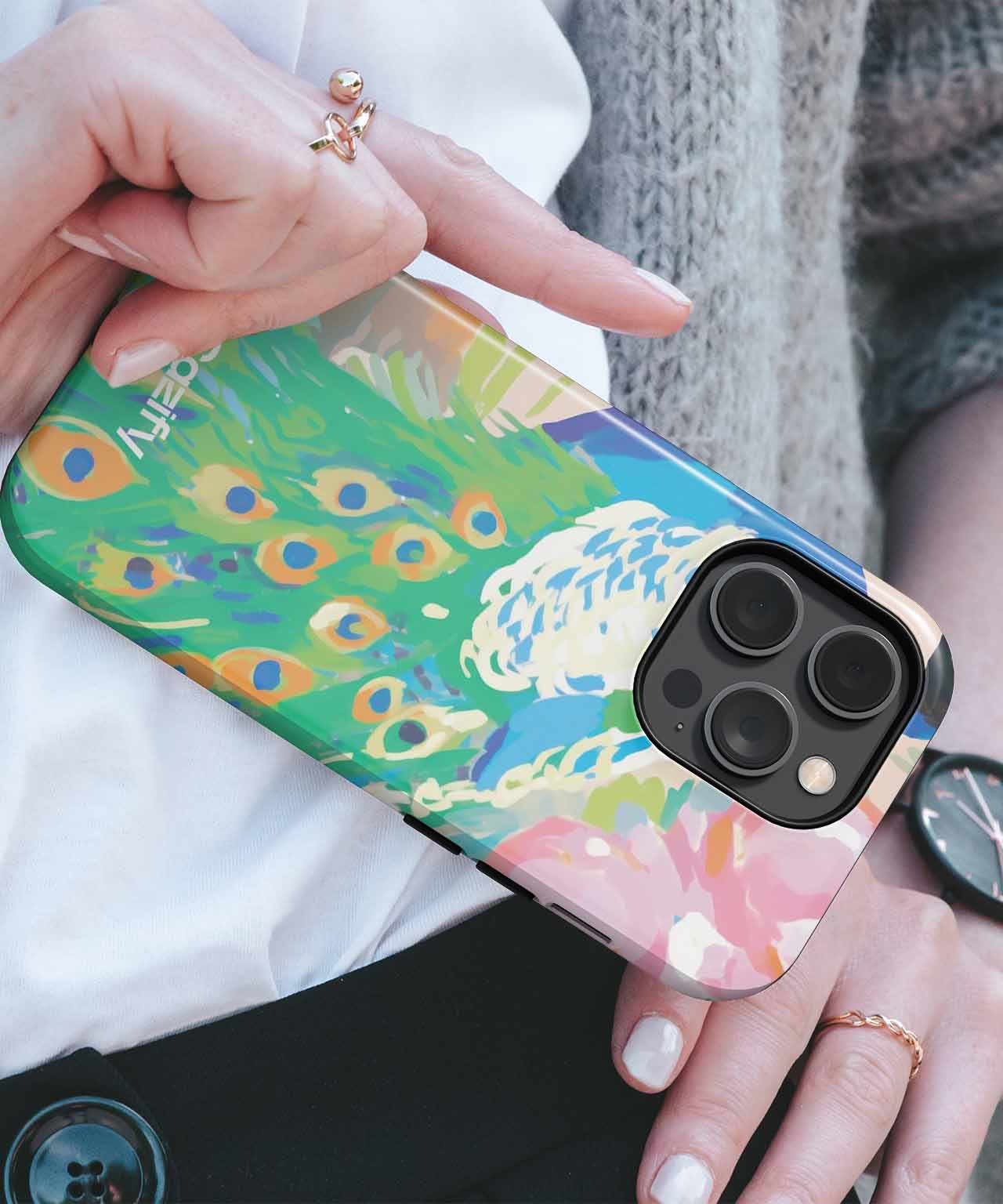 Vibrant Peacock Strutting Through Flowers iPhone case Case Cazify - Delivery Canada