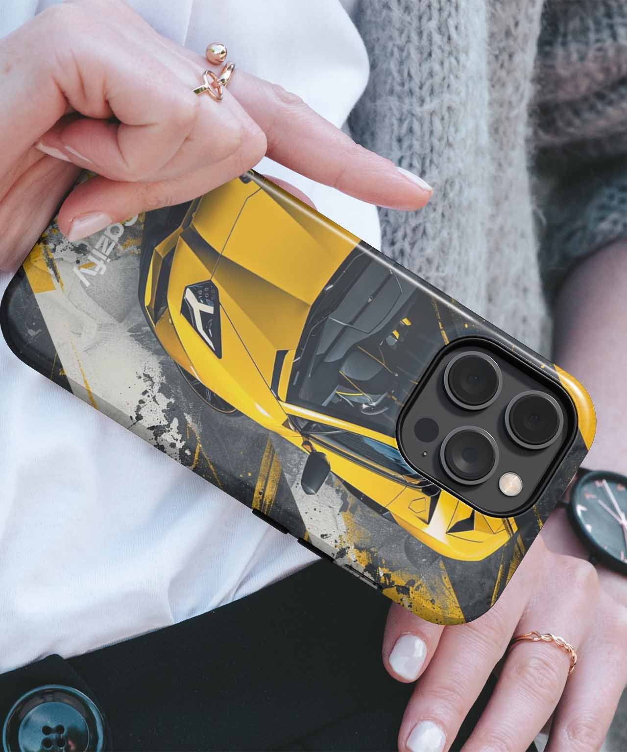 Vibrant Yellow Speed Machine in Action iPhone case Case Cazify - Delivery Canada