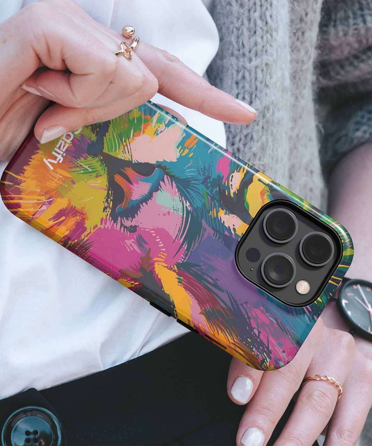 Vibrantly Colorful Whiskered Cat Delight iPhone case Case Cazify - Delivery Canada