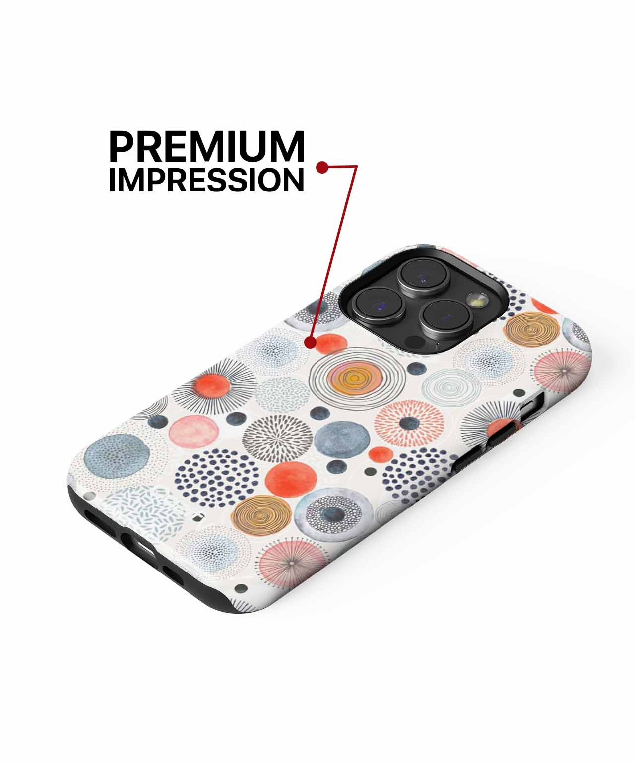 White phone case with multicolor abstract circles and black camera cutout. - Cazify Canada