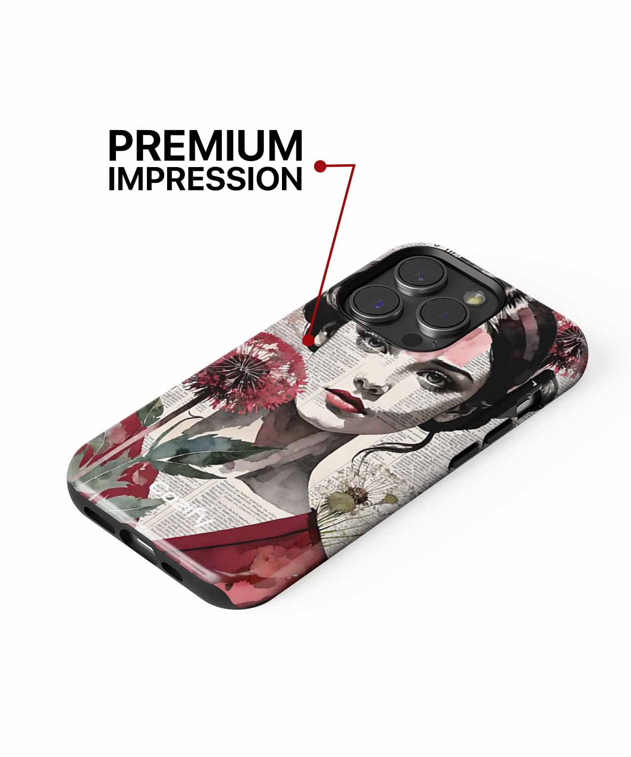 Whimsical Floral Portrait with Newspaper Background iPhone case Case Cazify - Delivery Canada