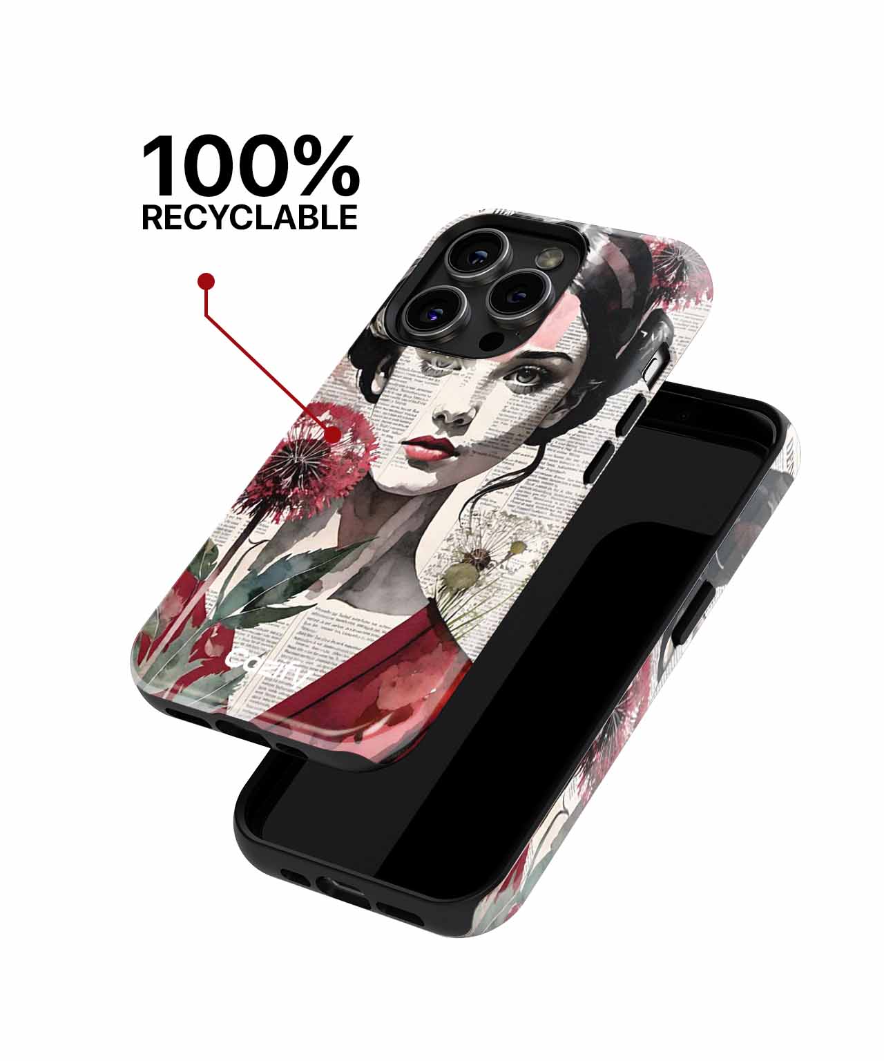Whimsical Floral Portrait with Newspaper Background iPhone case Case Cazify - Delivery Canada