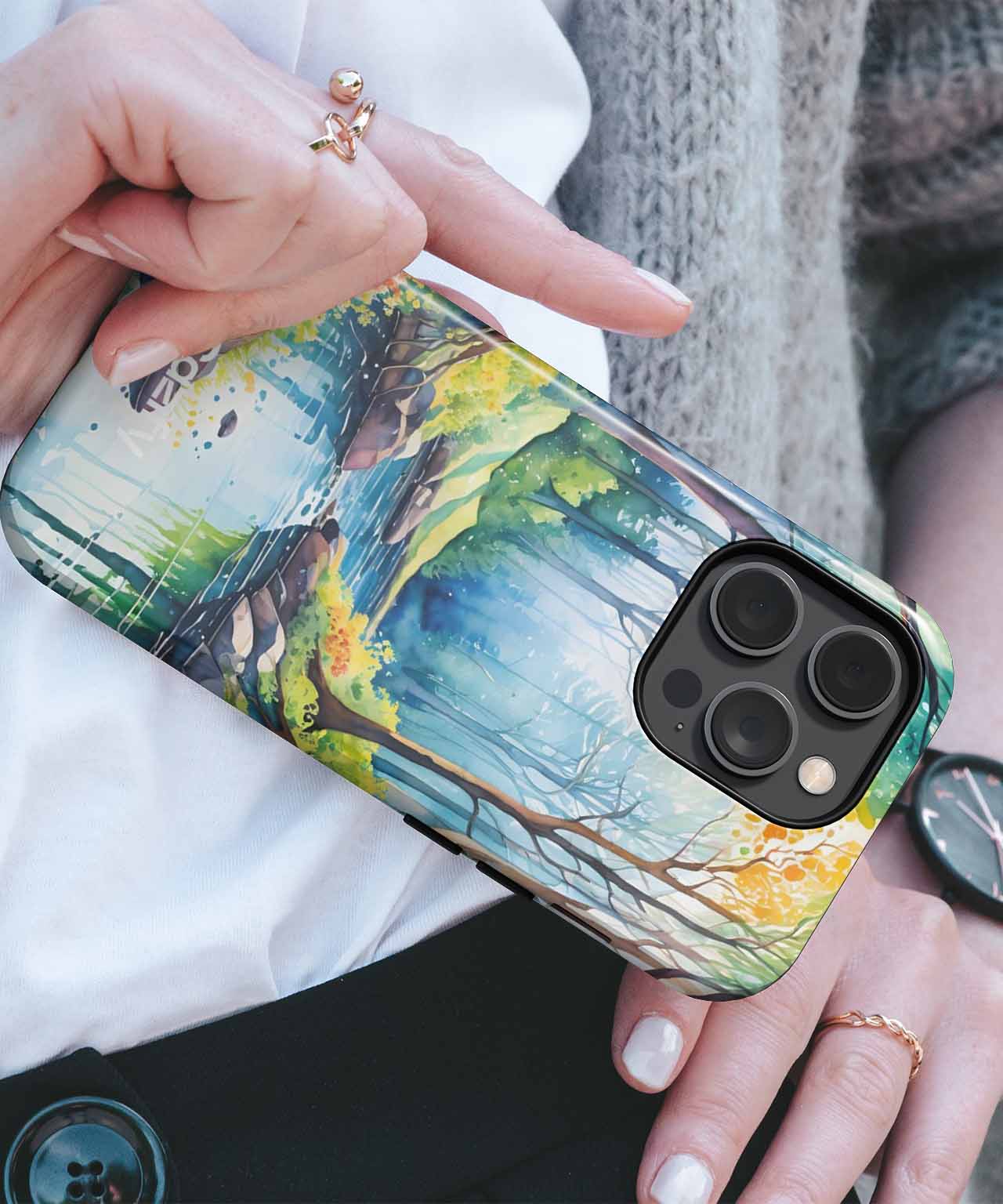 Whimsical Forest Stream with Colorful Trees iPhone case Case Cazify - Delivery Canada