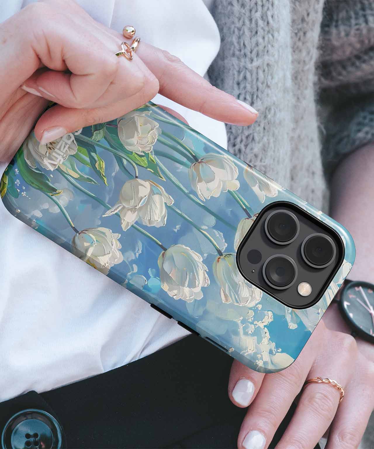 Whimsical White Tulips Under Blue Skies iPhone case Case Cazify - Delivery Canada