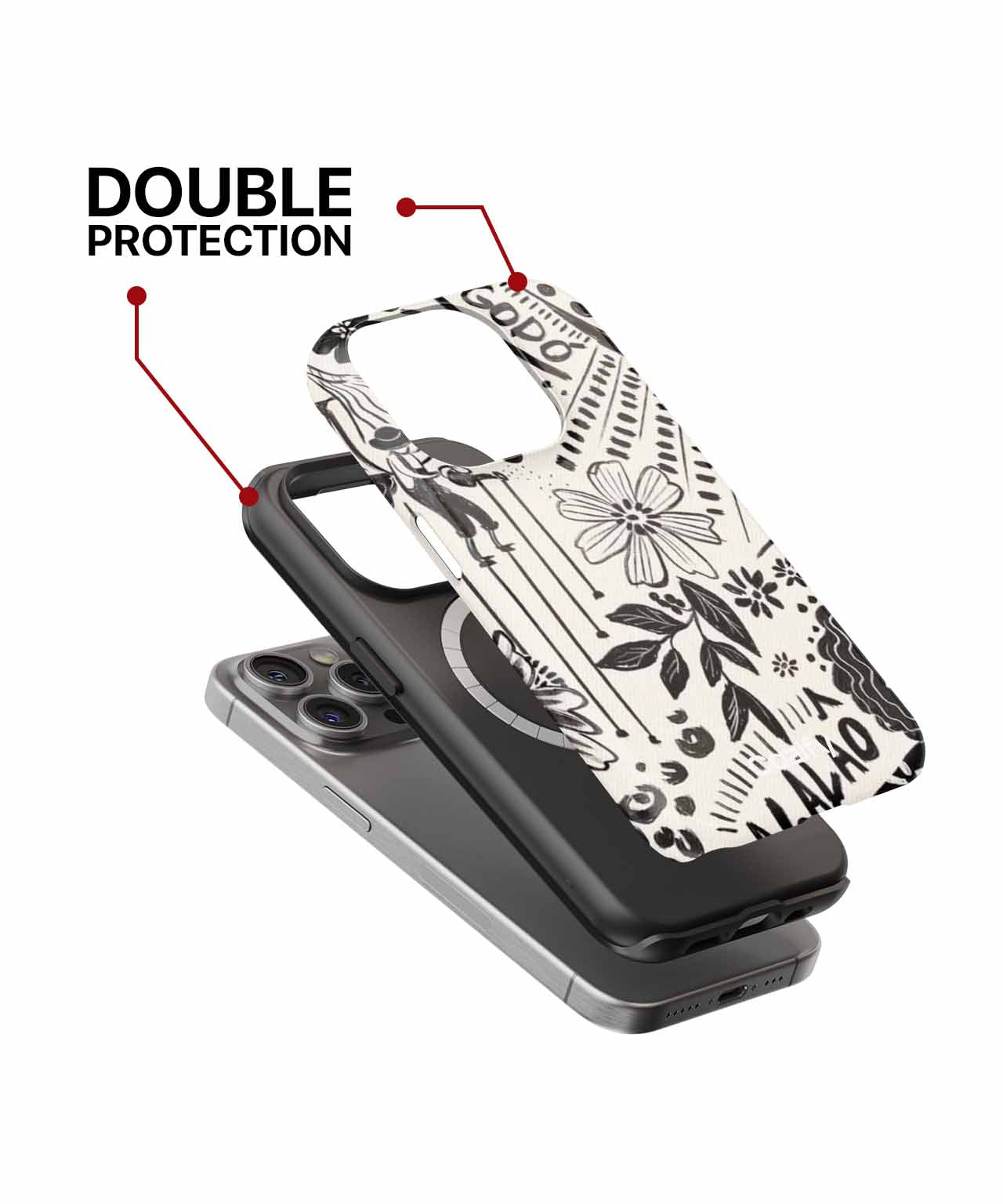 Floral patterned phone case with black inner shell and transparent edges, designed for iPhone camera protection. - Cazify Canada
