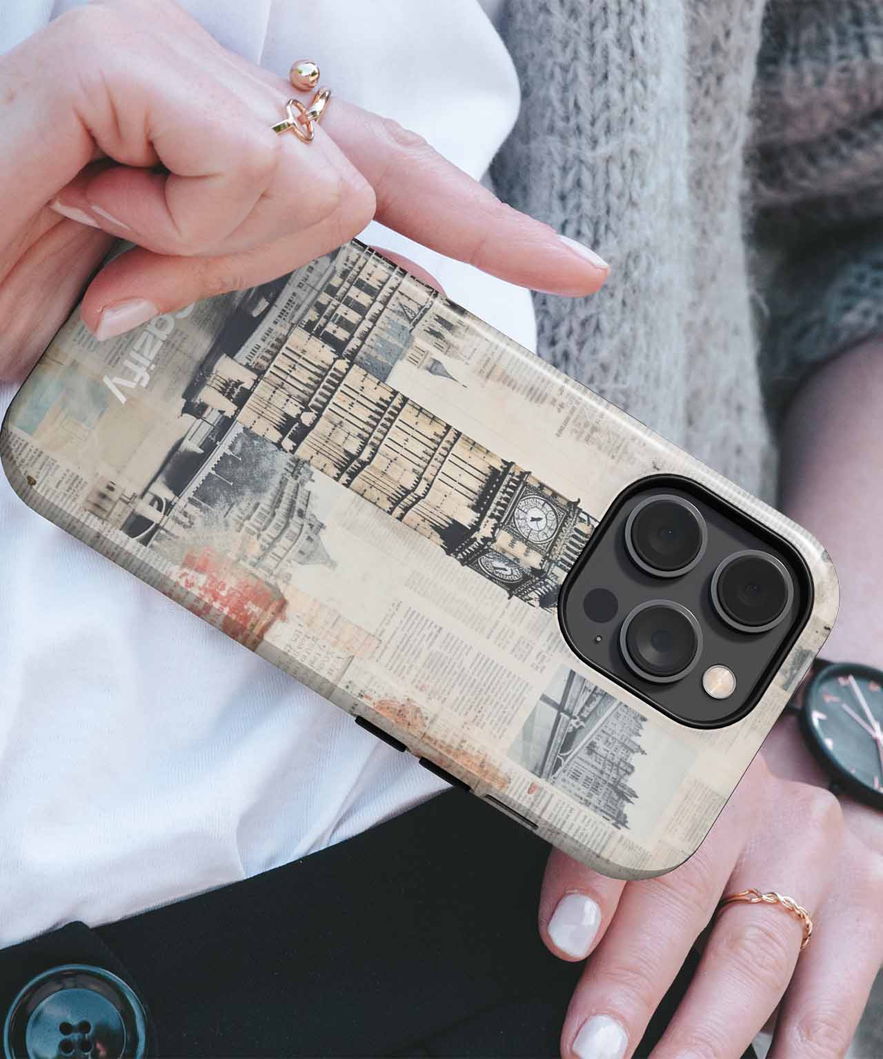 Big Ben and Newspaper Collage Delight iPhone case Case Cazify - Delivery Canada