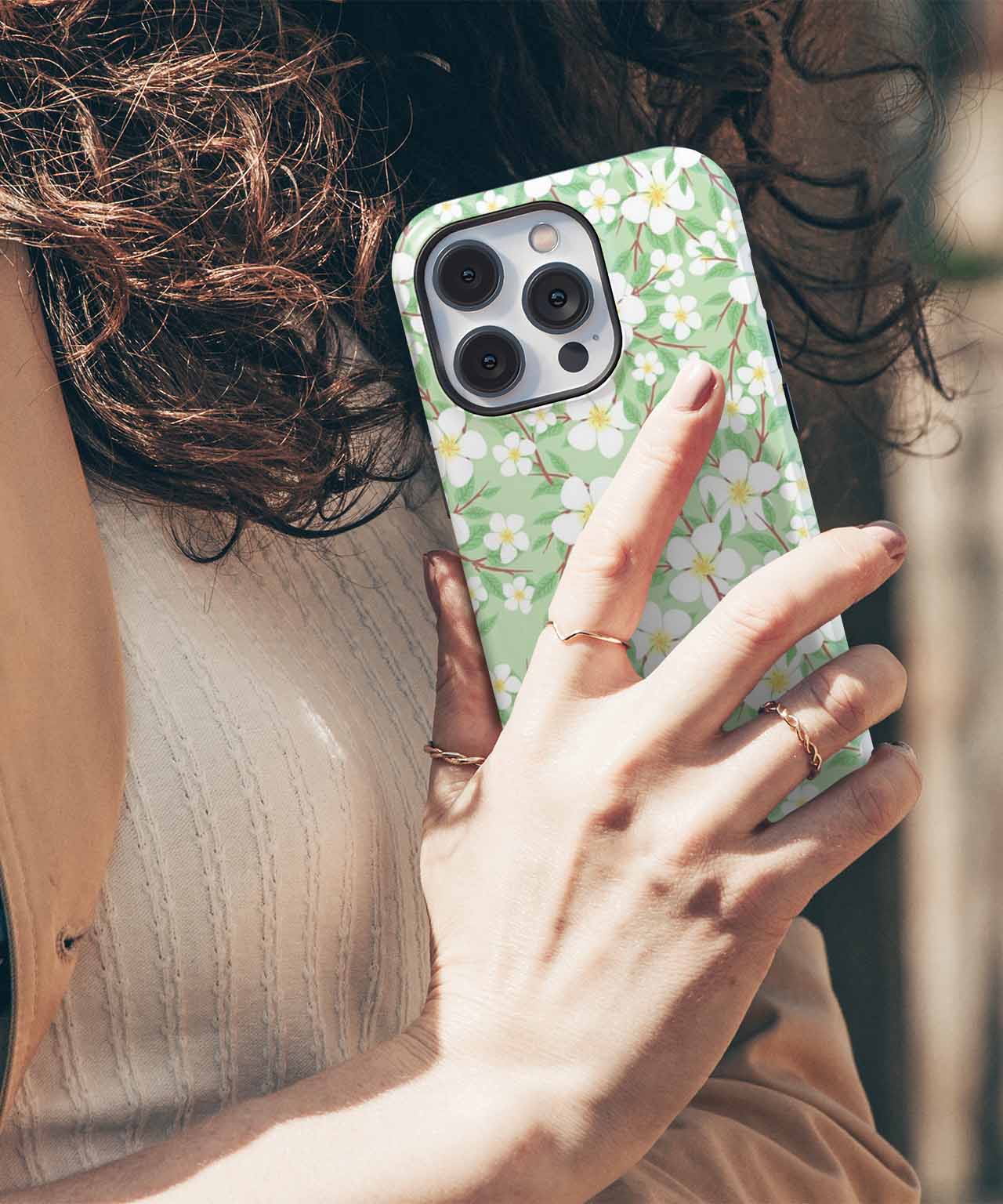 Blossoming White Flowers on Green iPhone case Case Cazify - Delivery Canada