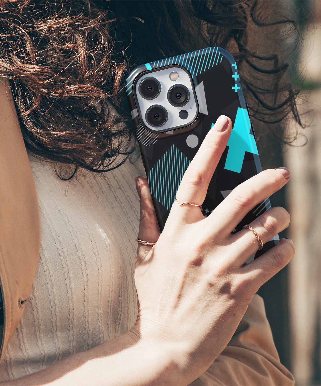 Bold Geometric Madness in Neon Blue iPhone case Case Cazify - Delivery Canada