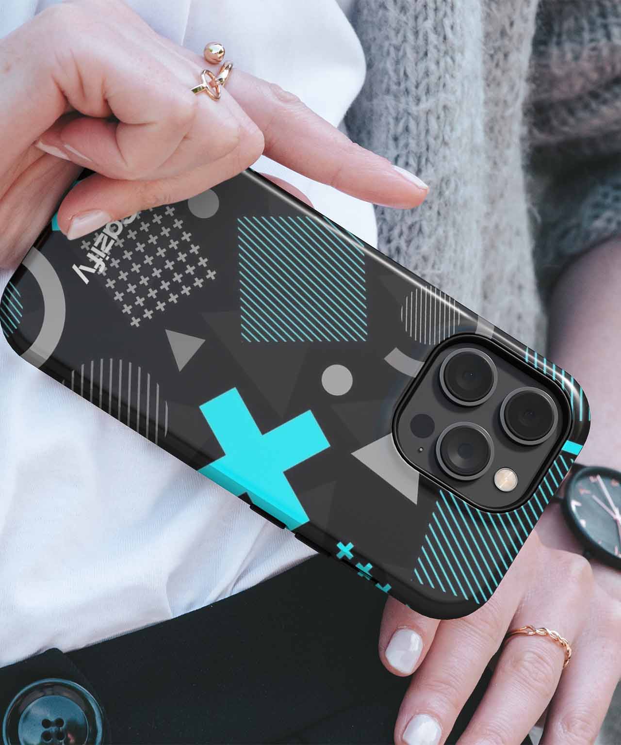 Bold Geometric Madness in Neon Blue iPhone case Case Cazify - Delivery Canada