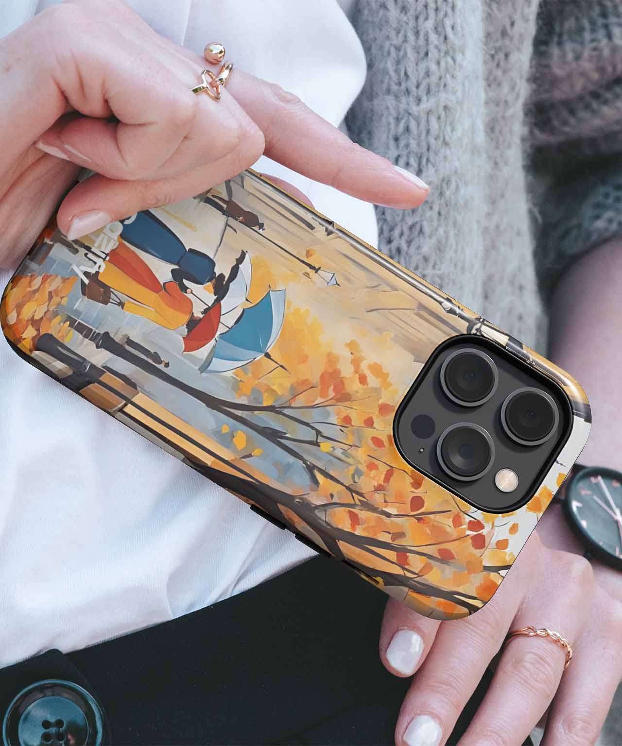 Charming Autumn Stroll with Colorful Umbrellas iPhone case Case Cazify - Delivery Canada