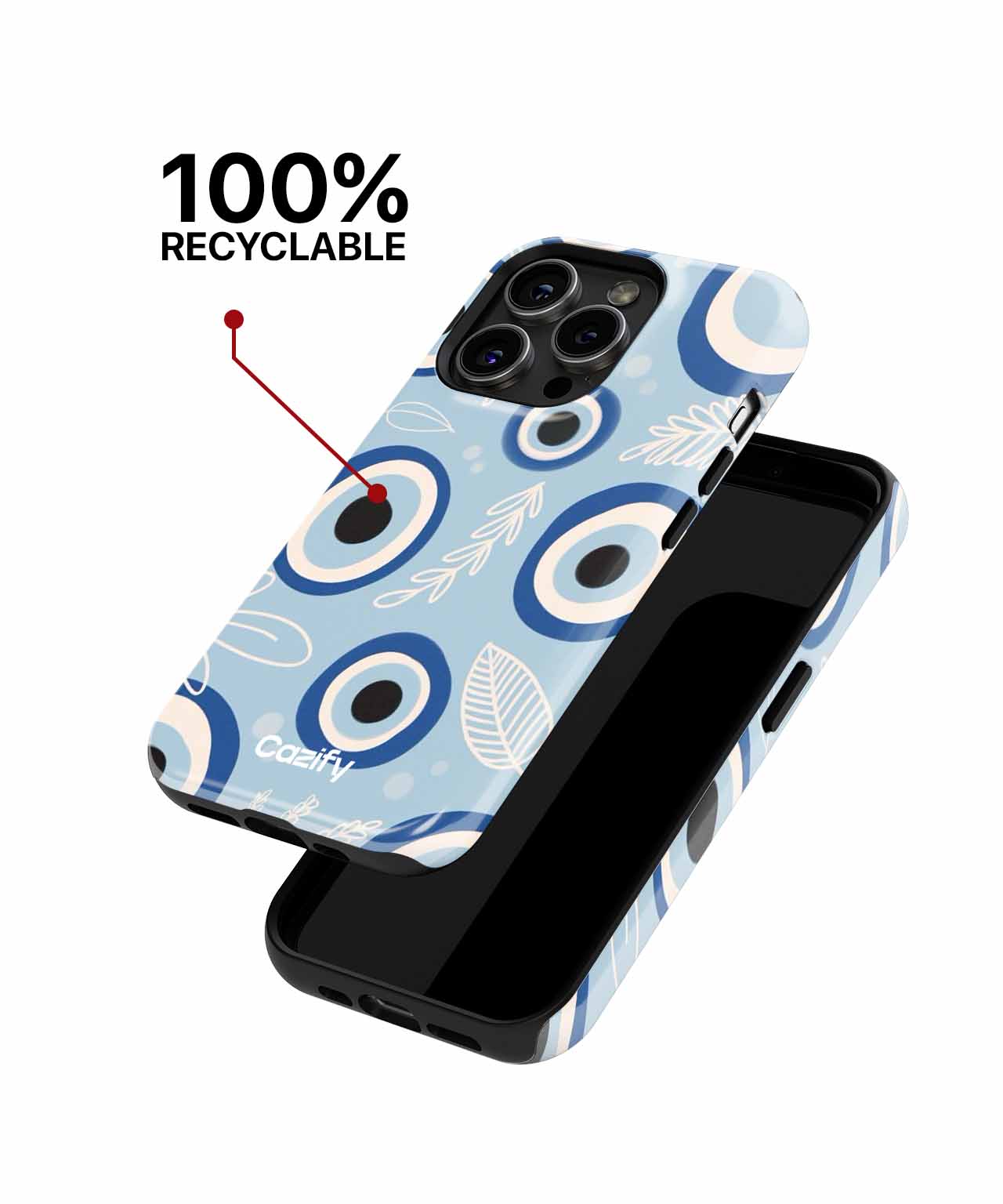 Charming blue eye pattern iPhone case with concentric circles and leaf illustrations, compatible with multiple models. - 0jhi4e-01 - Charming Blue Eye Pattern Vibes iPhone case