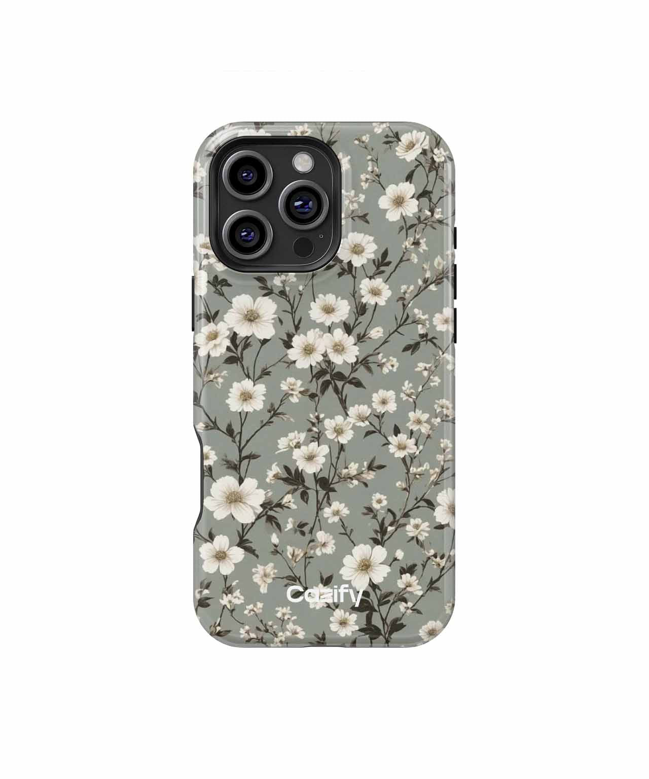 Green iPhone case with white floral pattern and "Casetify" logo at bottom. - Cazify Canada