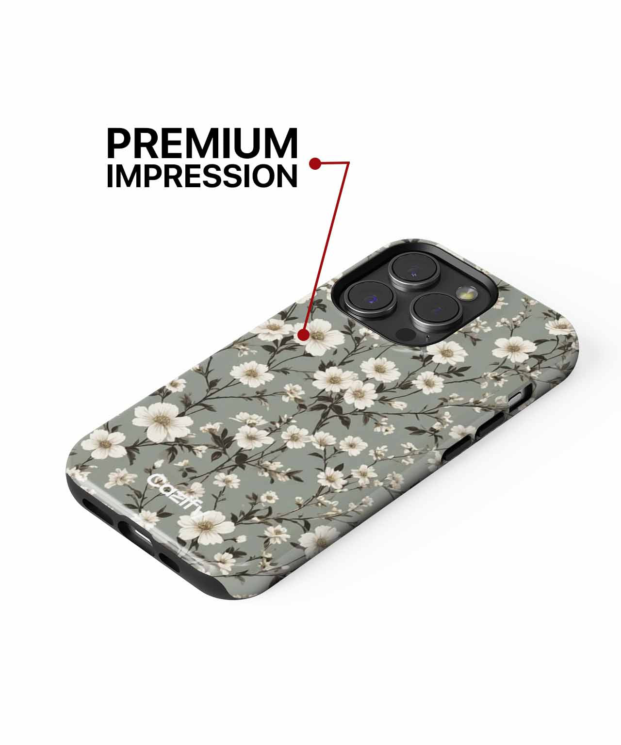 Green phone case with white cherry blossom pattern and precise camera cutout. - Cazify Canada