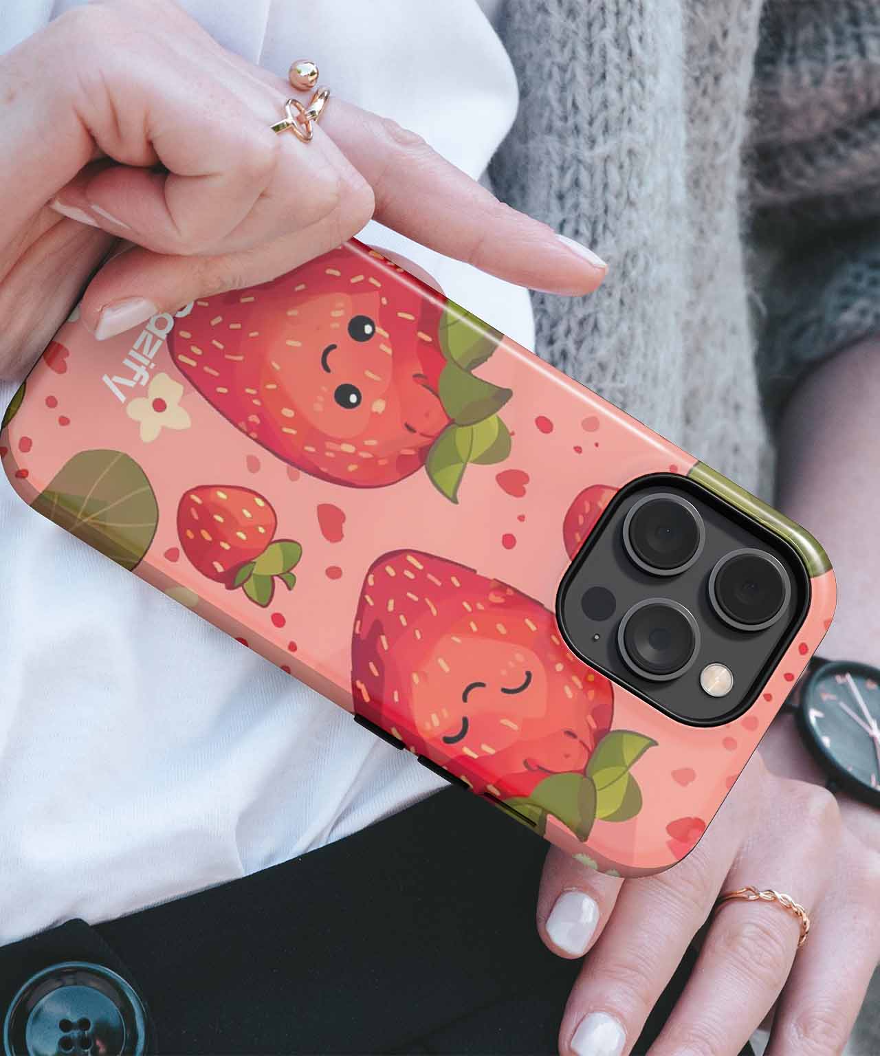 Cheerful Berry Friends on Pink iPhone case Case Cazify - Delivery Canada