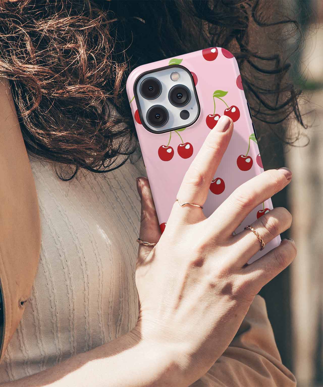 Cheerful Cherry Bliss on Pink Background iPhone case Case Cazify - Delivery Canada