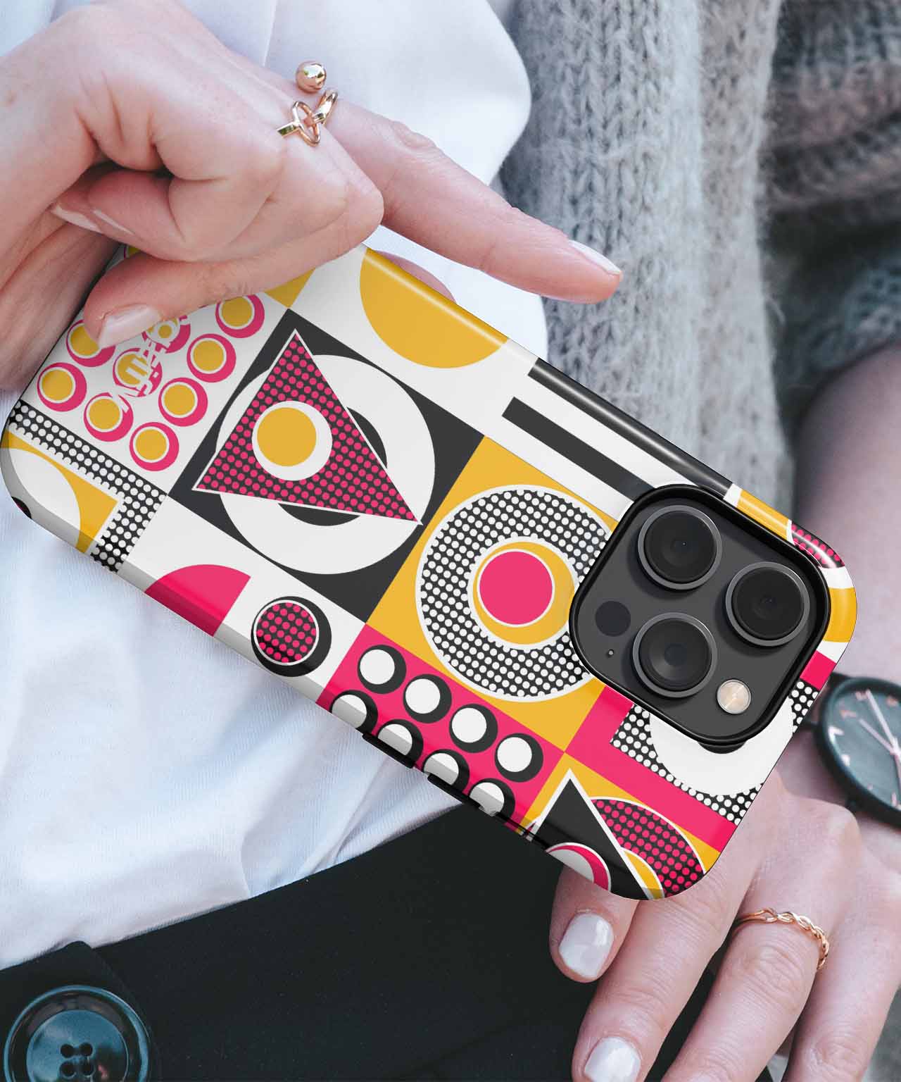 Cheerful Colorful Geometric Patterns iPhone case Case Cazify - Delivery Canada