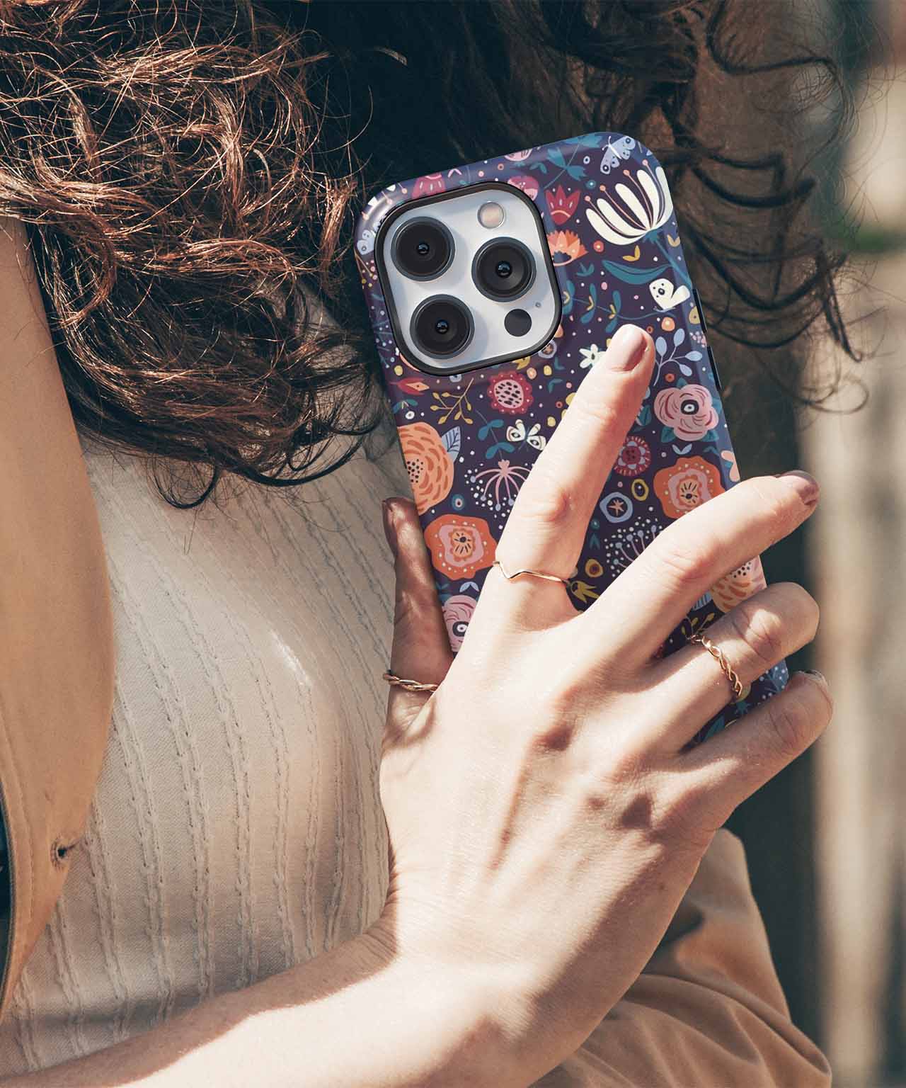 Cheerful Floral Whimsy Under a Starry Sky iPhone case Case Cazify - Delivery Canada
