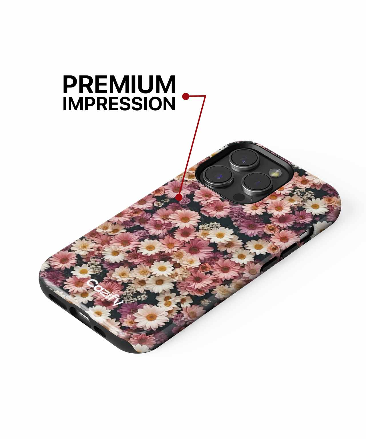 Floral patterned phone case with pink and white flowers, designed for iPhone camera cutout. - Cazify Canada