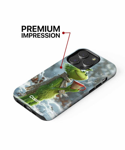 Cheerful Green Character Sipping Cocoa iPhone case Case Cazify - Delivery Canada