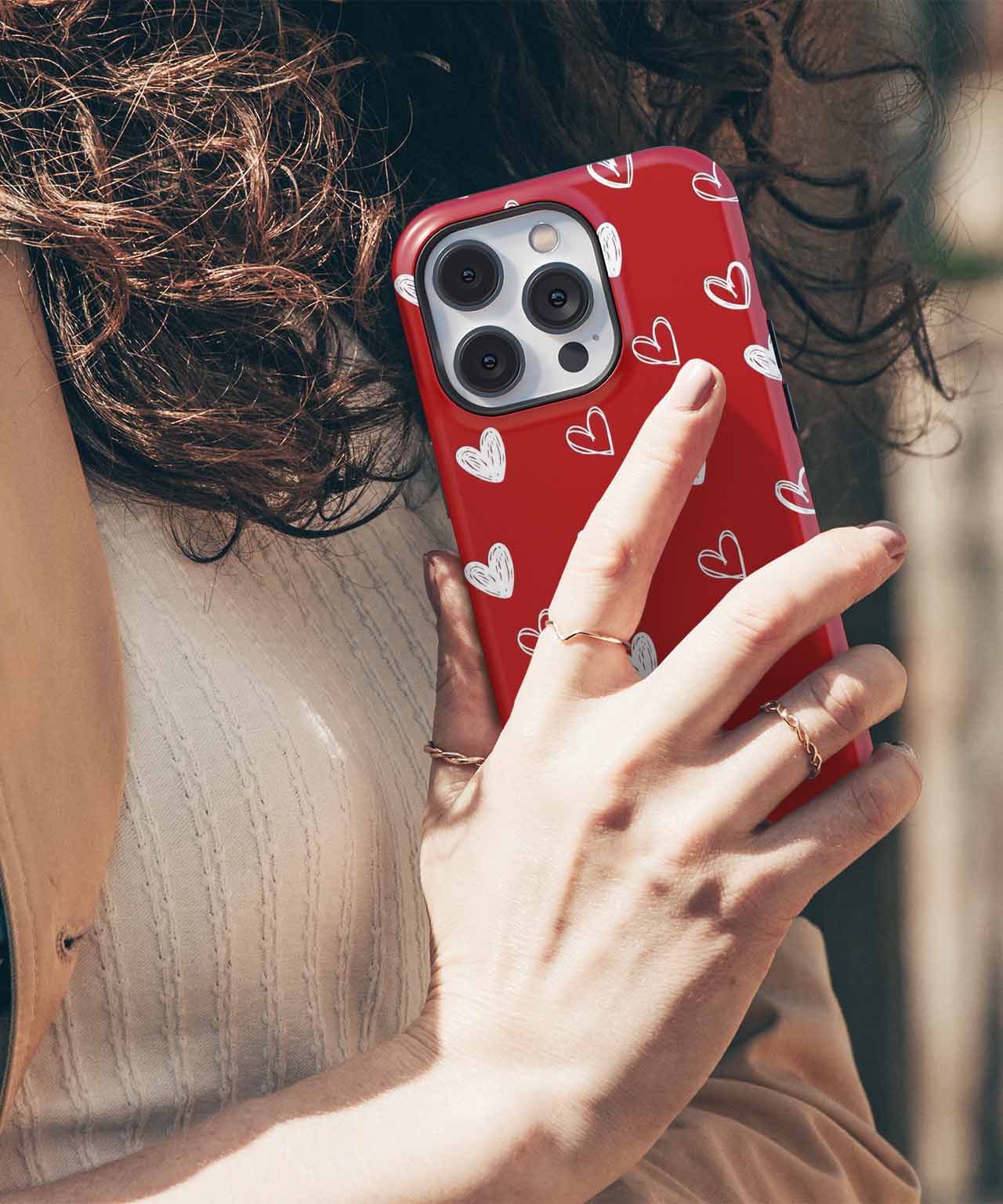 Cheerful Hearts on Red Background iPhone case Case Cazify - Delivery Canada