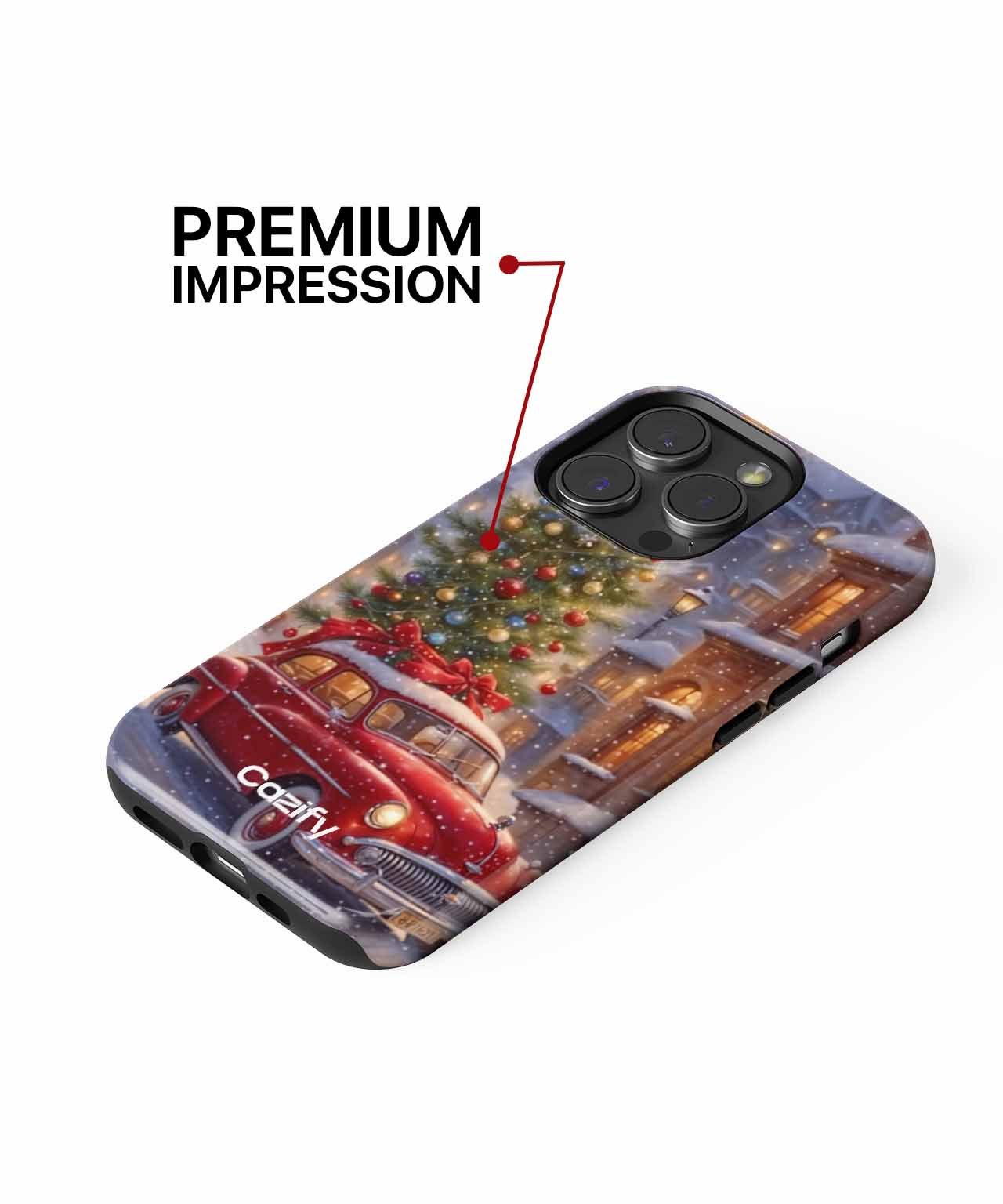 Cheerful Red Car by Glowing Christmas Tree iPhone case Case Cazify - Delivery Canada