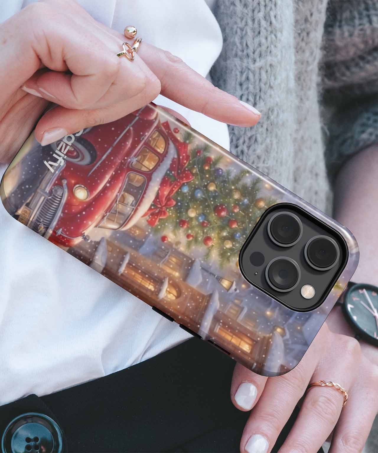 Cheerful Red Car by Glowing Christmas Tree iPhone case Case Cazify - Delivery Canada