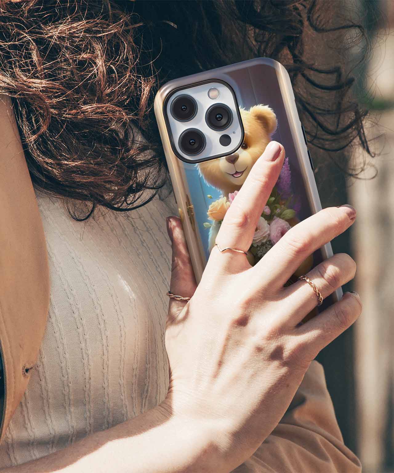 Cheerful Teddy Bear Delivers Flowers iPhone case Case Cazify - Delivery Canada