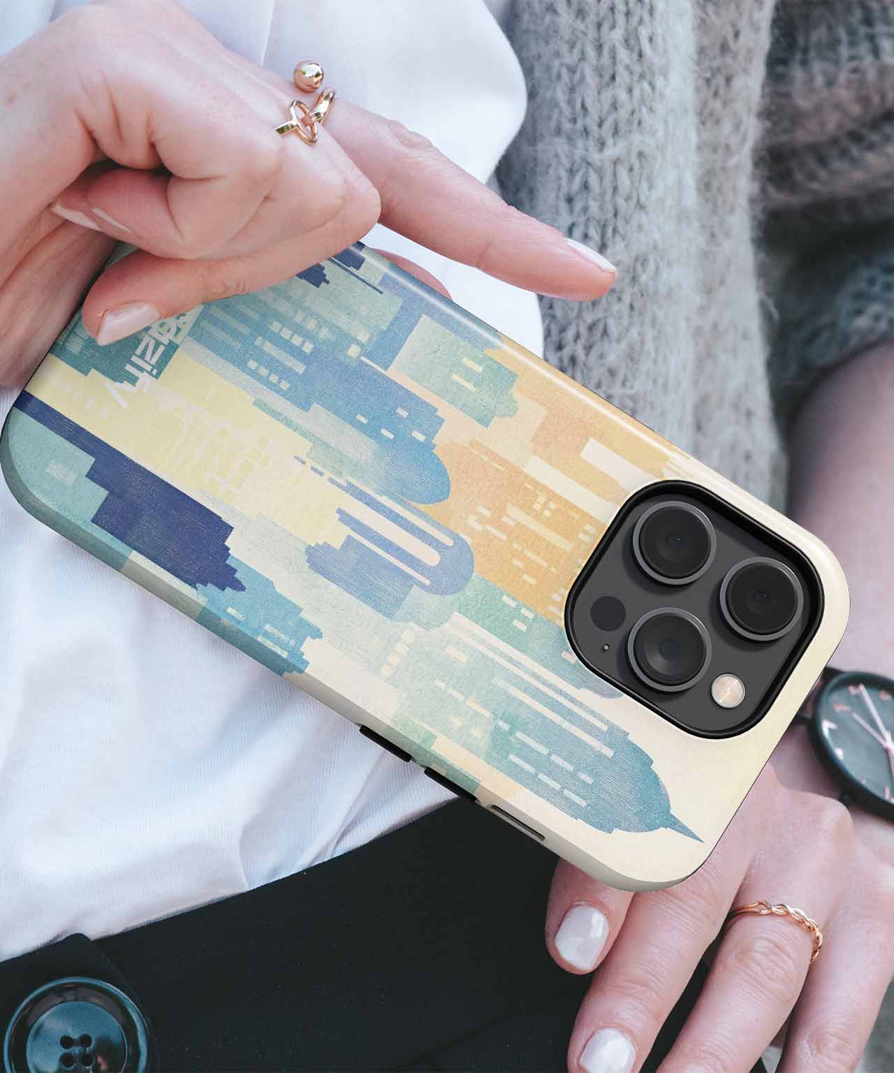 Cityscape Dreaming in Watercolor Hues iPhone case Case Cazify - Delivery Canada