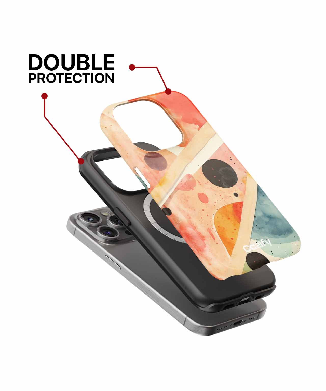 Colorful abstract patterned phone case with raised edges for double protection on a black iPhone case. - Cazify Canada
