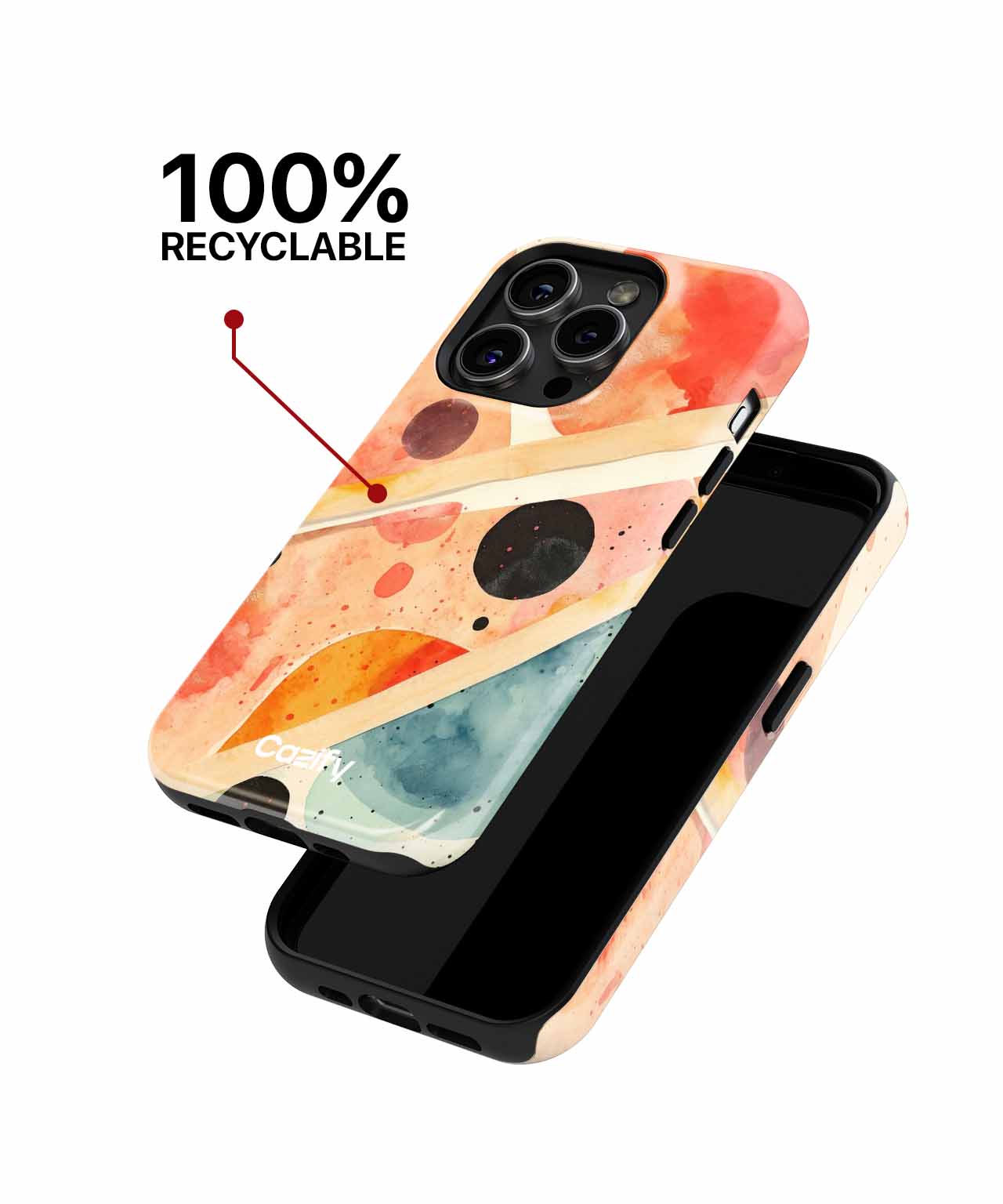 Abstract sunset design phone case with pastel orange, red, and blue tones, cutouts for triple cameras. - Cazify Canada