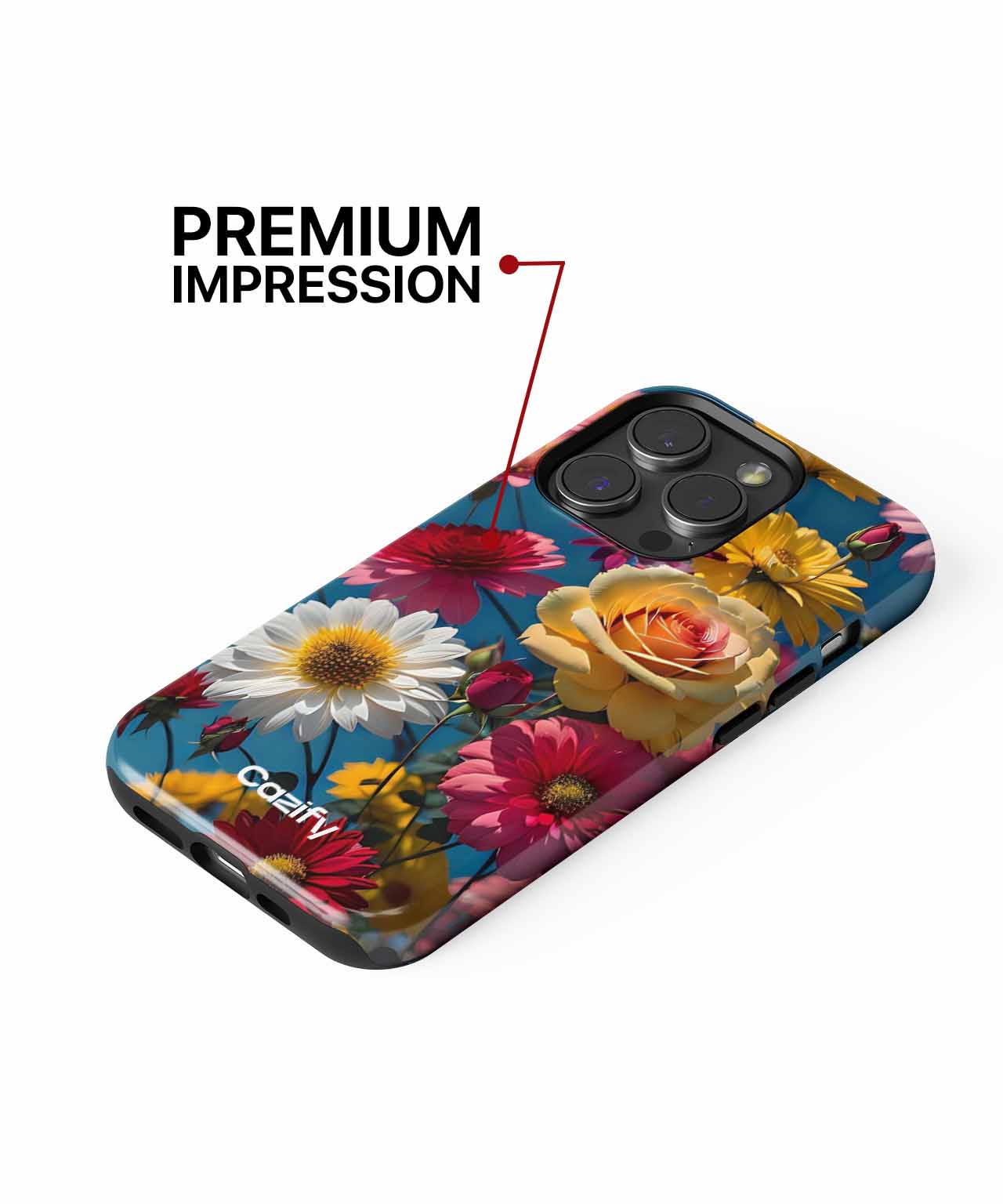 Floral print iPhone case with large camera cutout and vibrant colorful flowers design. - Colorful Flower Party in Full Bloom iPhone case - Cazify Canada