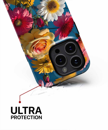 Floral print iPhone case with colorful daisies and roses, featuring ultra protection around camera cutout. - Colorful Flower Party in Full Bloom iPhone case - Cazify Canada